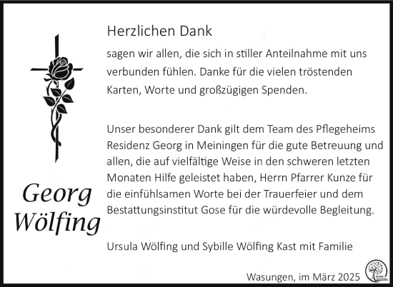 Traueranzeige von Georg Wölfing von Südthüringer Presse