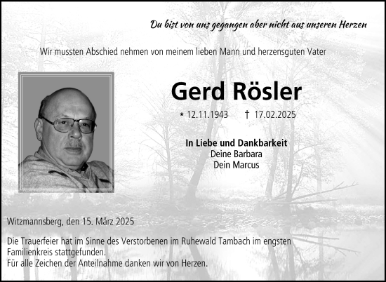 Traueranzeige von Gerd Rösler von Neue Presse Coburg