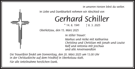 Traueranzeige von Gerhard Schiller von Frankenpost