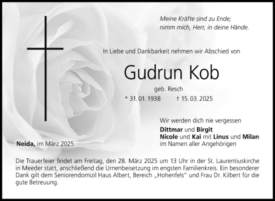 Traueranzeige von Gudrun Kob von Neue Presse Coburg