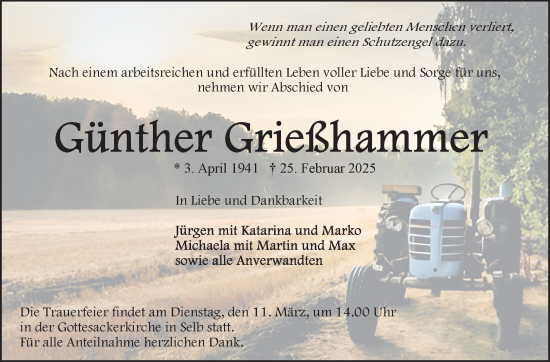 Traueranzeige von Günther Grießhammer von Frankenpost
