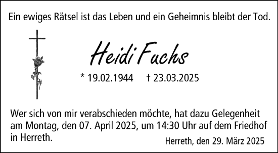 Traueranzeige von Heidi Fuchs von Neue Presse Coburg