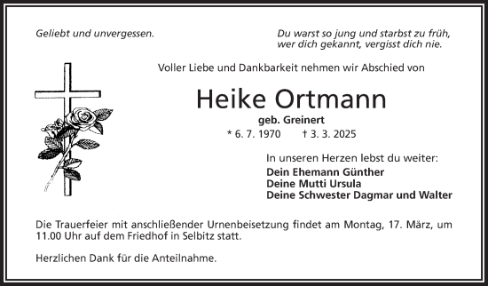 Traueranzeige von Heike Ortmann von Frankenpost