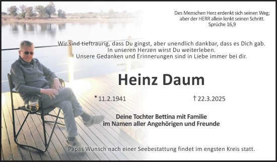 Traueranzeige von Heinz Daum von Neue Presse Coburg