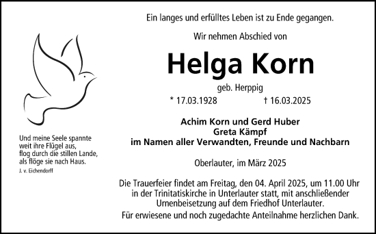 Traueranzeige von Helga Korn von Neue Presse Coburg