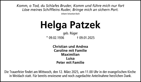 Traueranzeige von Helga Patzek von Neue Presse Coburg