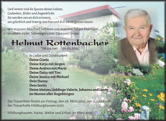 Traueranzeige von Helmut Rottenbacher von Südthüringer Presse