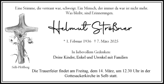 Traueranzeige von Helmut Strößner von Frankenpost