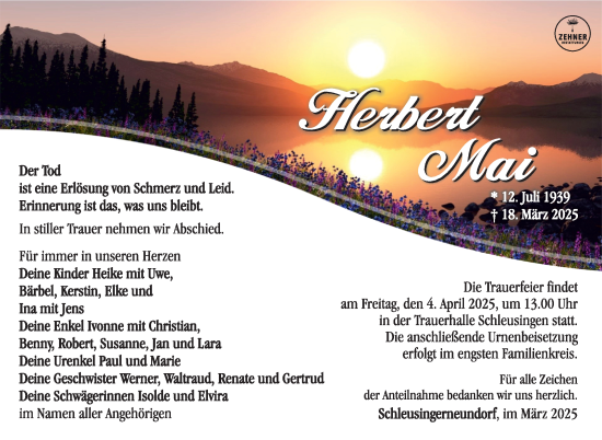 Traueranzeige von Herbert Mai von Südthüringer Presse