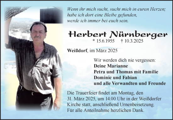 Traueranzeige von Herbert Nürnberger von Frankenpost