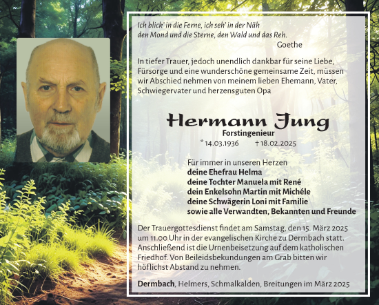 Traueranzeige von Hermann Jung von Südthüringer Presse