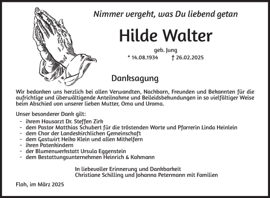 Traueranzeige von Hilde Walter von Südthüringer Presse