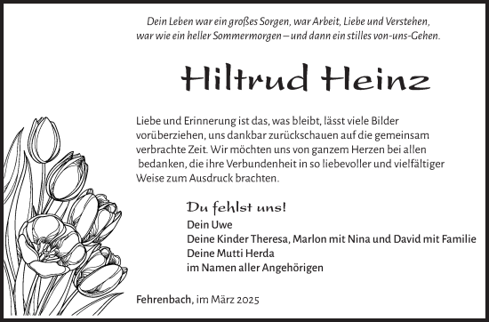 Traueranzeige von Hiltrud Heinz von Südthüringer Presse