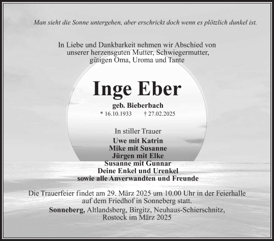 Traueranzeige von Inge Ebert von Südthüringer Presse