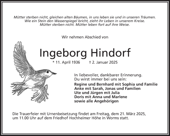 Traueranzeige von Ingeborg Hindorf von Frankenpost