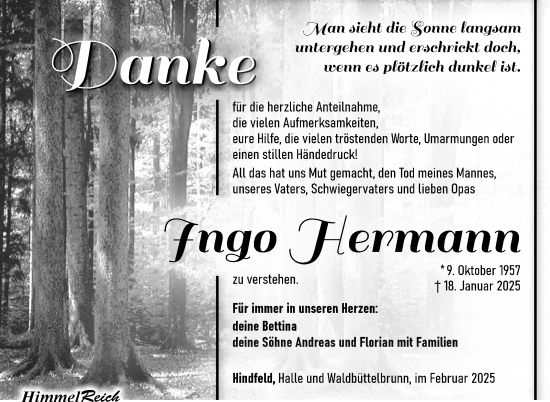 Traueranzeige von Ingo Hermann von Südthüringer Presse