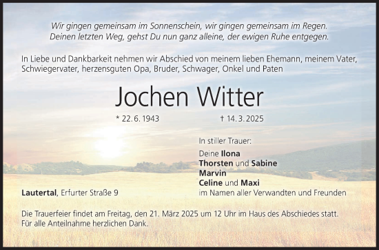 Traueranzeige von Jochen Witter von Neue Presse Coburg