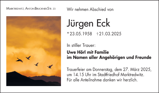 Traueranzeige von Jürgen Eck von Frankenpost