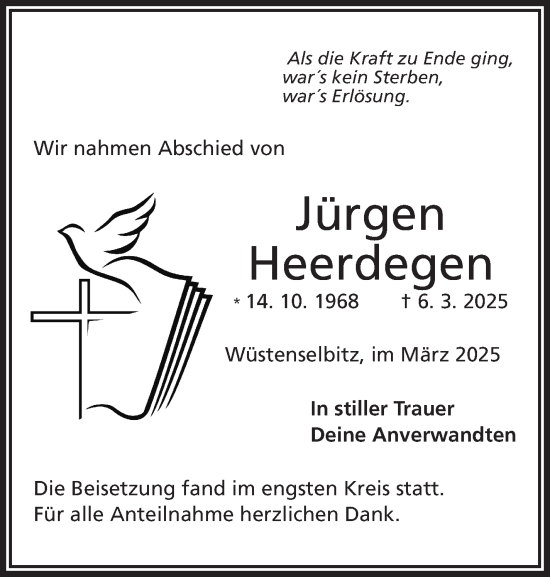 Traueranzeige von Jürgen  Heerdegen  von Frankenpost