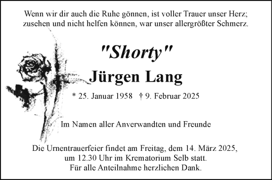 Traueranzeige von Jürgen Lang von Frankenpost