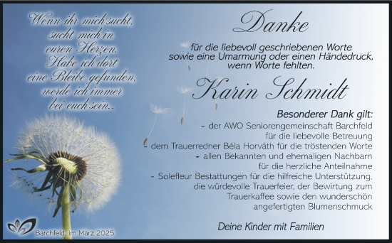 Traueranzeige von Karin Schmidt von Südthüringer Presse
