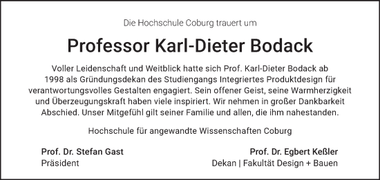 Traueranzeige von Karl-Dieter Bodack von Neue Presse Coburg