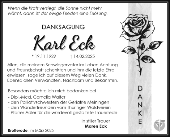 Traueranzeige von Karl Eck von Südthüringer Presse