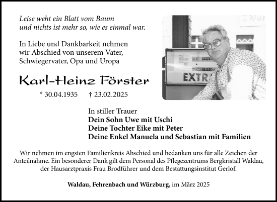 Traueranzeige von Karl-Heinz Förster von Südthüringer Presse