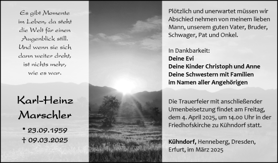 Traueranzeige von Karl-Heinz Marschler von Südthüringer Presse