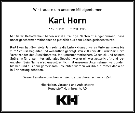Traueranzeige von Karl Horn von Frankenpost