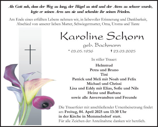 Traueranzeige von Karolin Schorn von Neue Presse Coburg