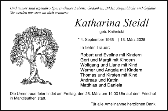 Traueranzeige von Katharina Steidl von Frankenpost