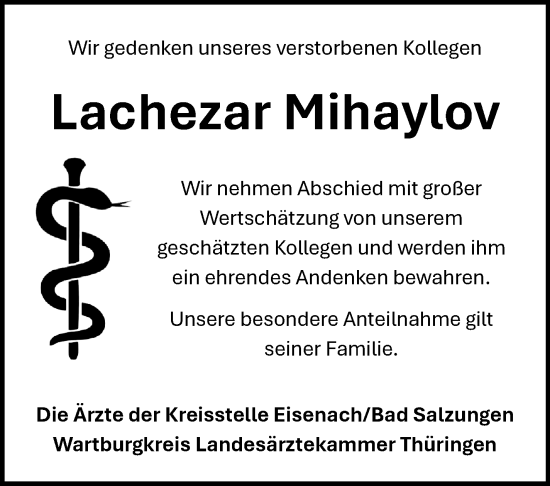 Traueranzeige von Lachezar Mihaylov von Südthüringer Presse