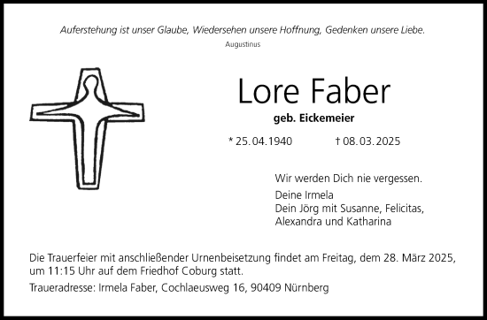 Traueranzeige von Lore Faber von Neue Presse Coburg
