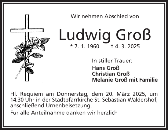 Traueranzeige von Ludwig Groß von Frankenpost