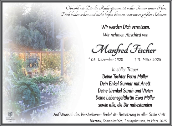 Traueranzeige von Manfred Fischer von Südthüringer Presse