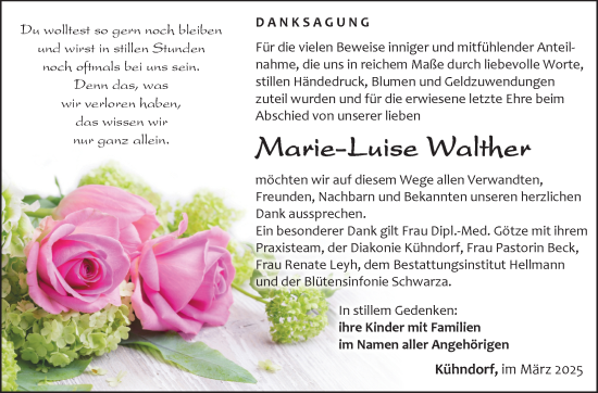 Traueranzeige von Marie-Luise Walther von Südthüringer Presse