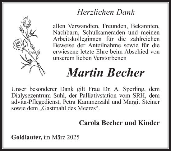 Traueranzeige von Martin Becher von Südthüringer Presse