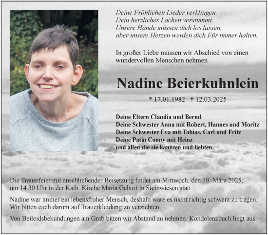 Traueranzeige von Nadine Beierkuhnlein von Neue Presse Coburg
