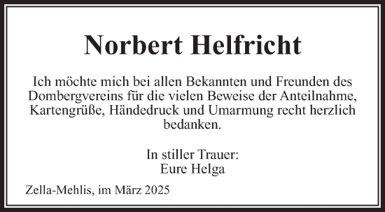 Traueranzeige von Norbert Helfricht von Südthüringer Presse