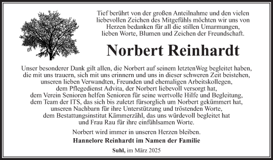 Traueranzeige von Norbert Reinhardt von Südthüringer Presse