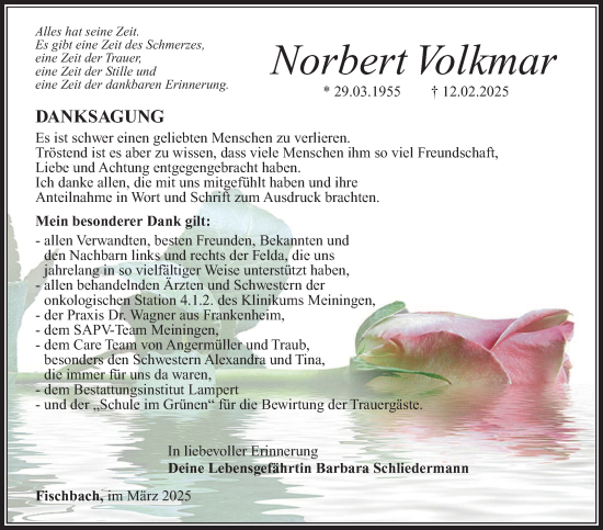 Traueranzeige von Norbert Volkmar von Südthüringer Presse