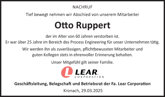 Traueranzeige von Otto Ruppert von Neue Presse Coburg