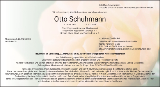 Traueranzeige von Otto Schuhmann von Neue Presse Coburg