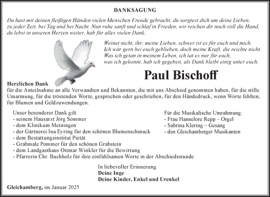 Traueranzeige von Paul Bischoff von Südthüringer Presse
