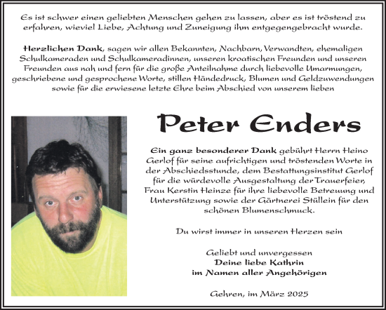 Traueranzeige von Peter Enders von Südthüringer Presse