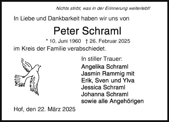 Traueranzeige von Peter Schraml von Frankenpost