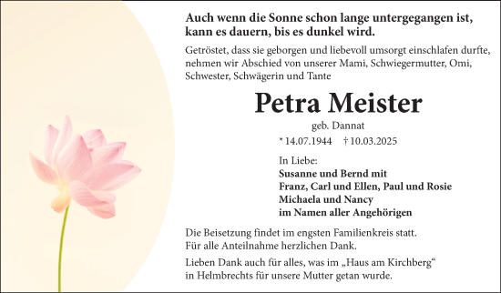 Traueranzeige von Petra Meister von Frankenpost