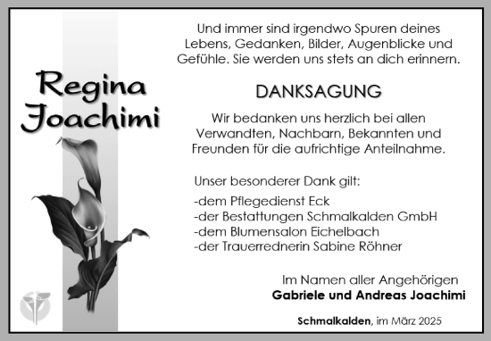 Traueranzeige von Regina Joachimi von Südthüringer Presse