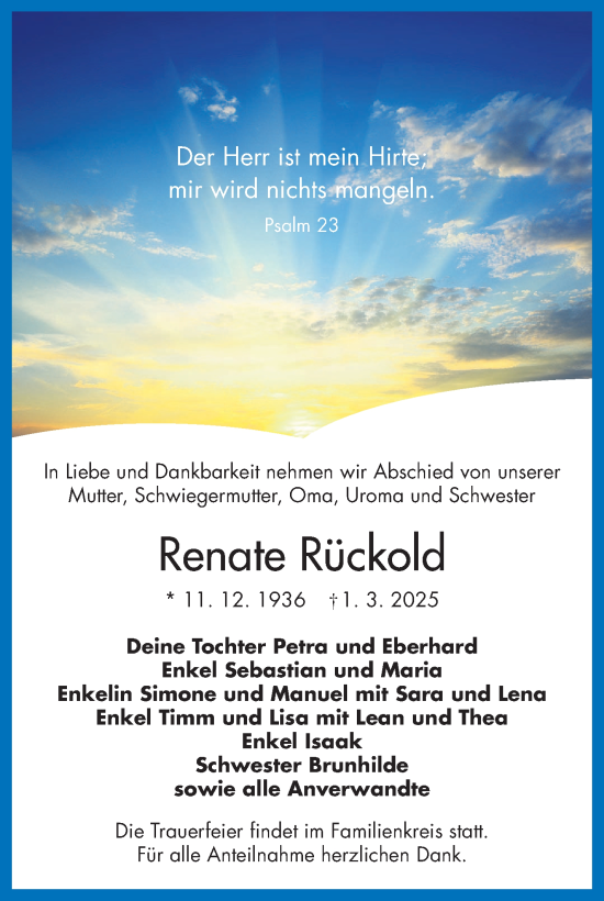 Traueranzeige von Renate Rückold von Frankenpost
